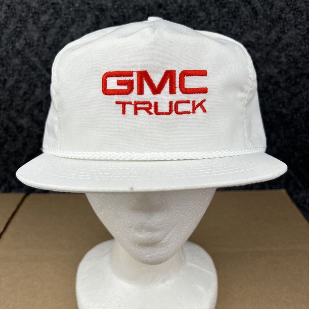 Vintage SnapBack Hat GMC Truck White Rope Adjustable Cap USA Made